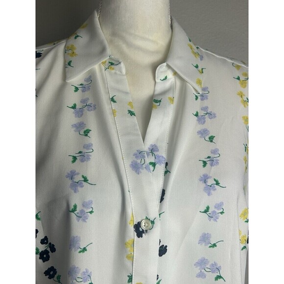 Ann Taylor Sleeveless Essential Button Down White Floral Top Large Petit (12/14) - Picture 6 of 8